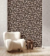 Eukaliptusz levelek mintás textilhatású vlies tapéta sötétbarna alapon 81639