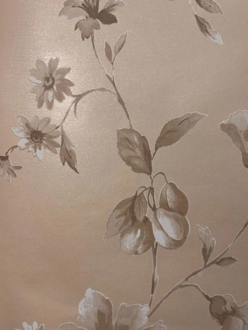 Szaténfényű virágos tapéta bronz/bézs 53766