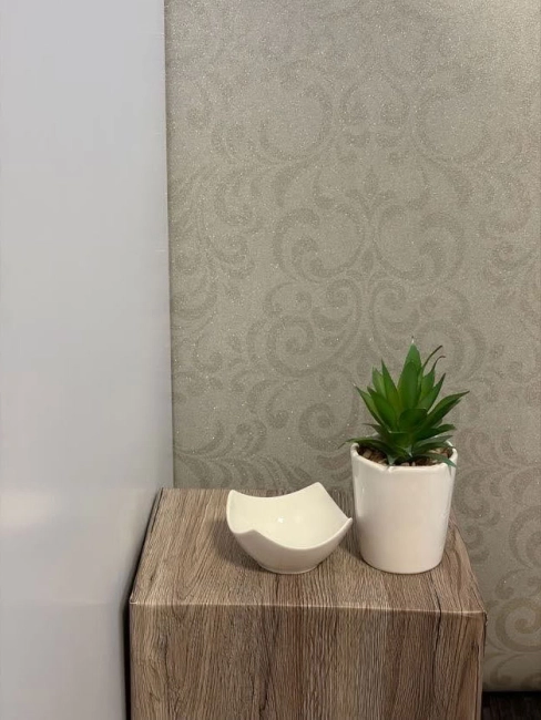 Barokk mintás Bézs, ezüst csillogó tapéta 27609 / 144801 