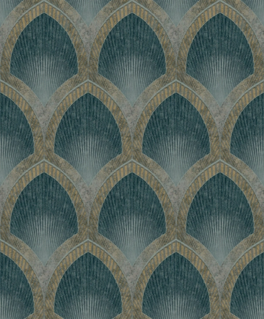 Smaragdzöld/Arany art déco íves mintás vlies tapéta G68085