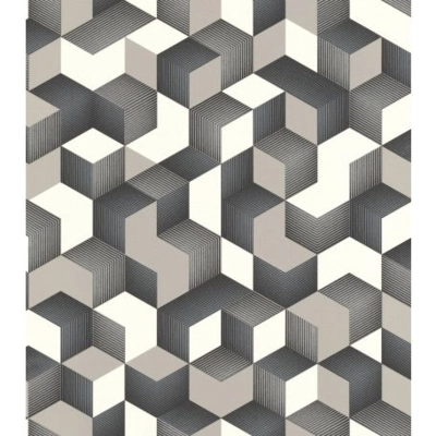 Modern 3D kocka mintás tapéta ezüst fekete színekkel 403923 