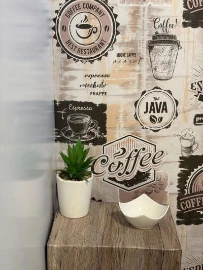 Barna krém konyhai kávé mintás dekor tapéta 2224 