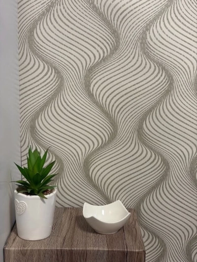 Geometrikus 3D hullám tapéta bézs színben 57904 