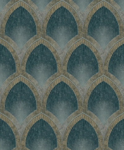 Smaragdzöld/Arany art déco íves mintás vlies tapéta G68085